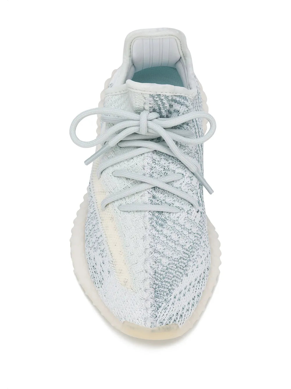 adidas Yeezy Boost 350 V2 Cloud White Reflective Sneakers — White/Light Blue — Size US M 11 - US W 12.5 — Top View