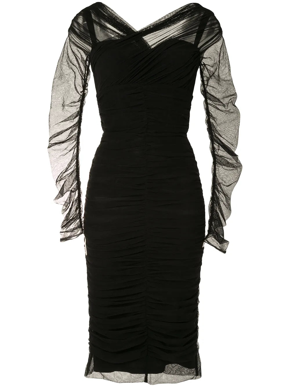 Dolce Gabbana Draped Midi Dress — Black — Size XS — Front View