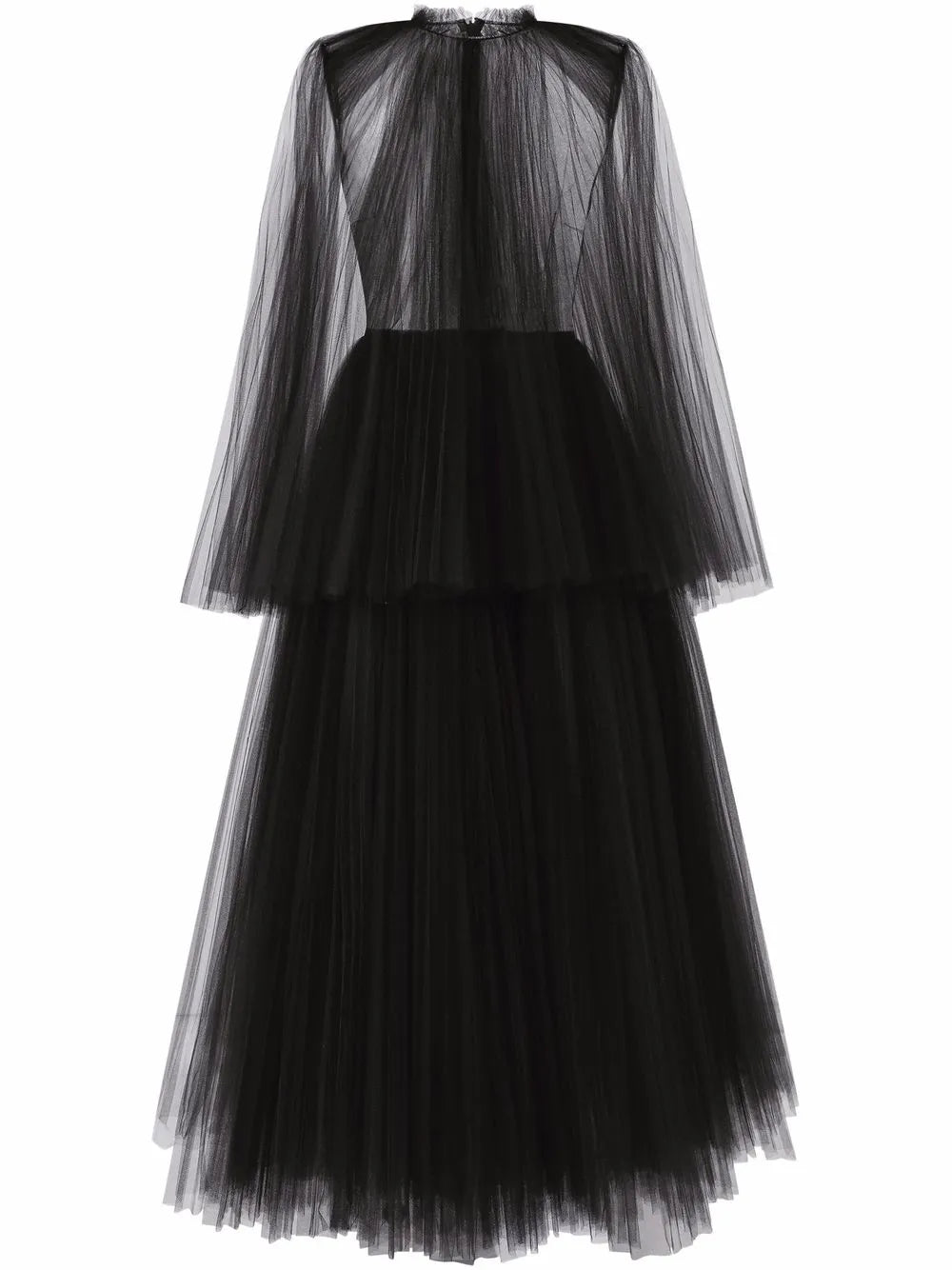 Dolce Gabbana Cape Detail Tulle Midi Dress — Black/ Red — Size XS — Front View