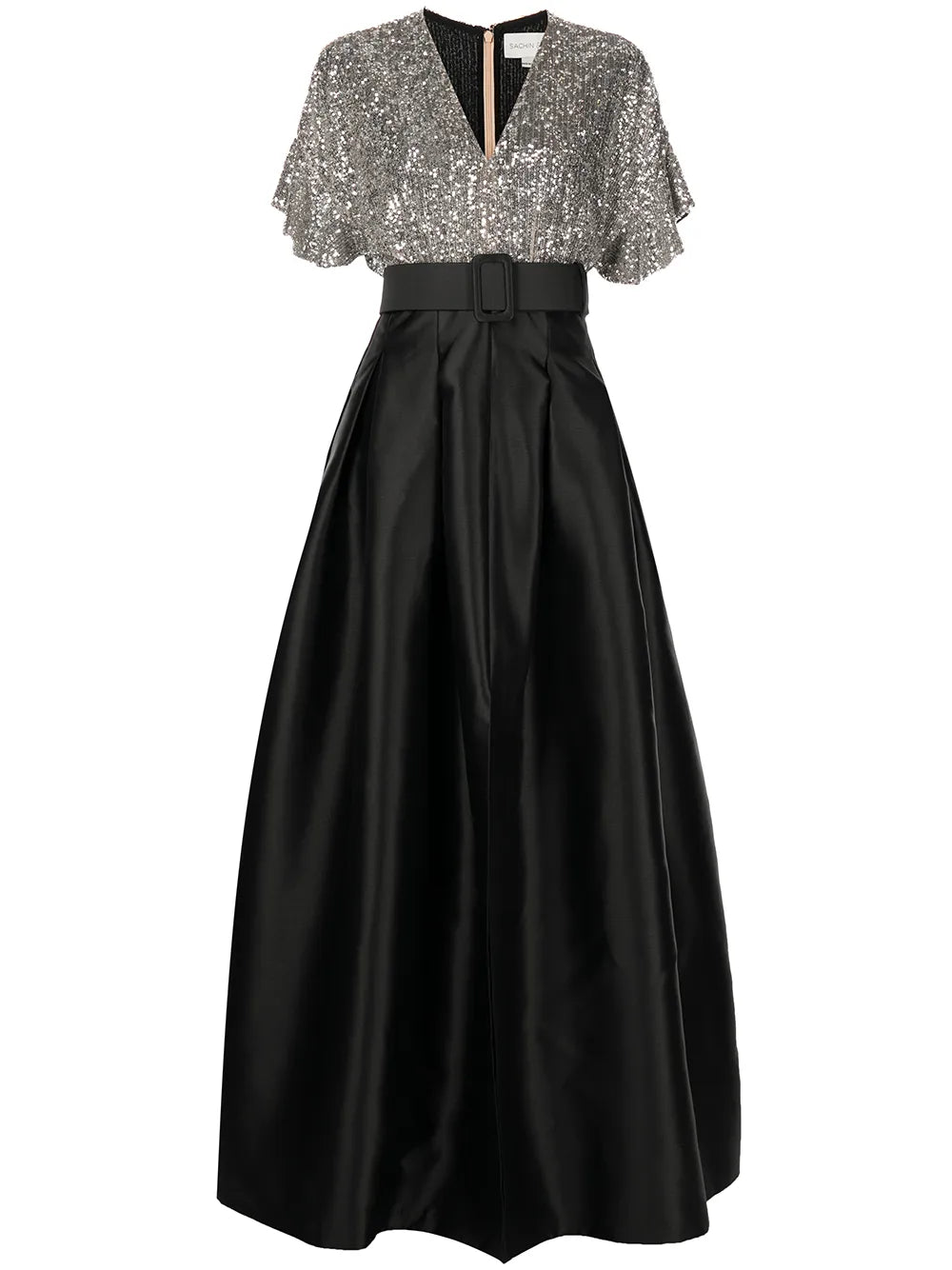 Sachin Babi Simone Sequin Embellished Gown — Black/ Silver — Size XS — Front View