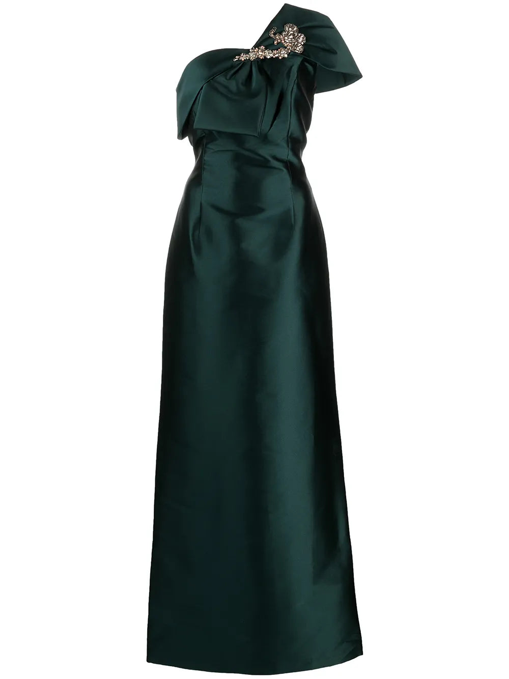 Sachin Babi Ines Crystal Embellished Satin Gown — Green — Size XS — Front View