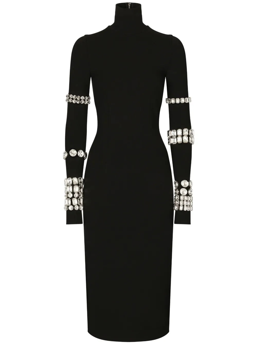 Dolce Gabbana Kim Dolcegabbana Milano Rib Embellished Midi Dress — Black — Size XL — Front View