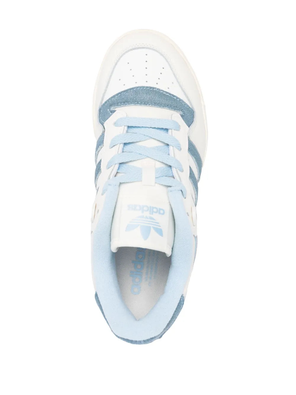 adidas Rivalry Low 86 Leather Sneakers — Off-White/Sky Blue — Size US M 9.5 - US W 11 — Top View