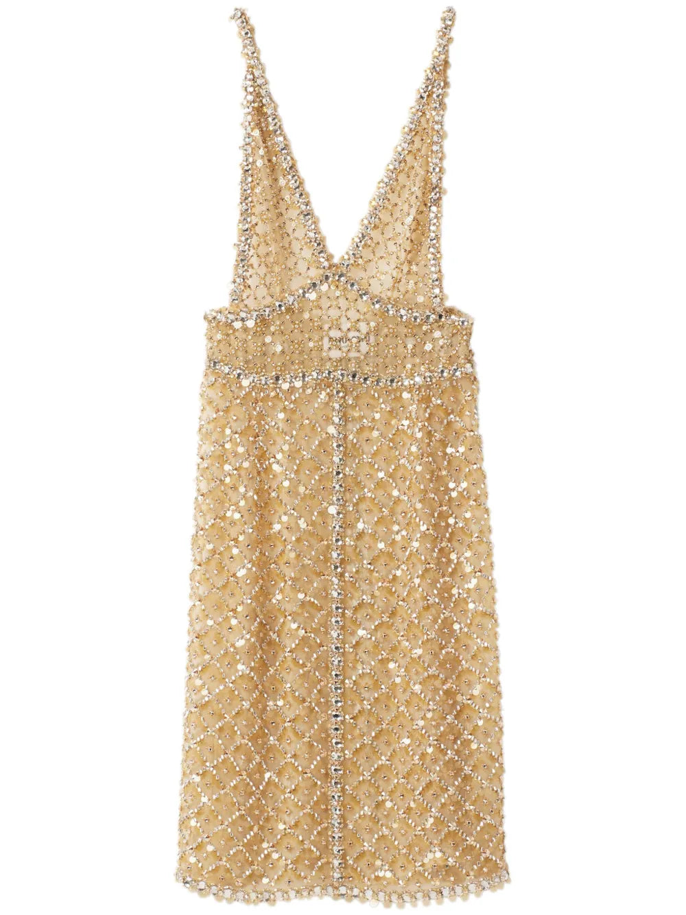 Miu Miu Bead Embellished Organza Midi Dress — Gold — Size S — Front View
