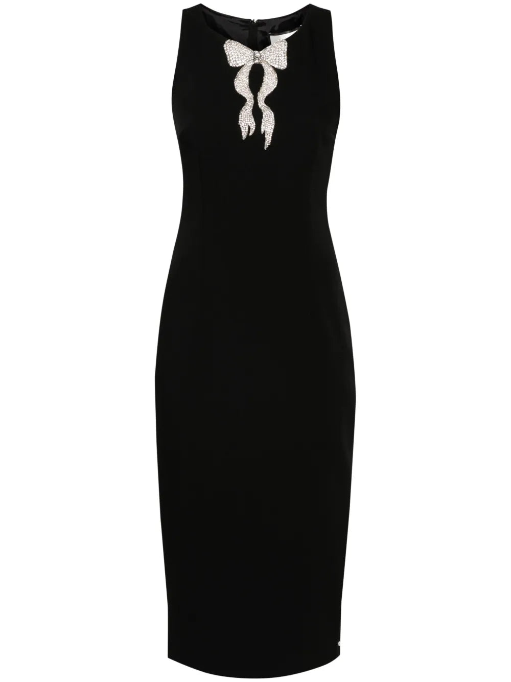 Nissa Bow Detail Crepe Midi Dress — Black — Size S — Front View