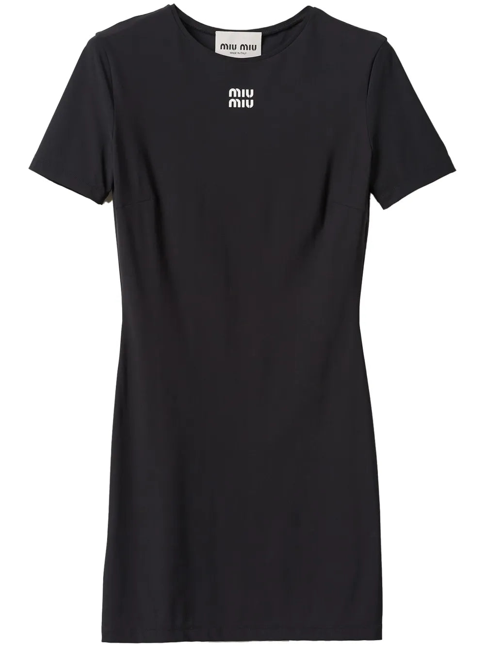 Miu Miu Logo Print Short Sleeve Minidress — Black — Size XS — Front View