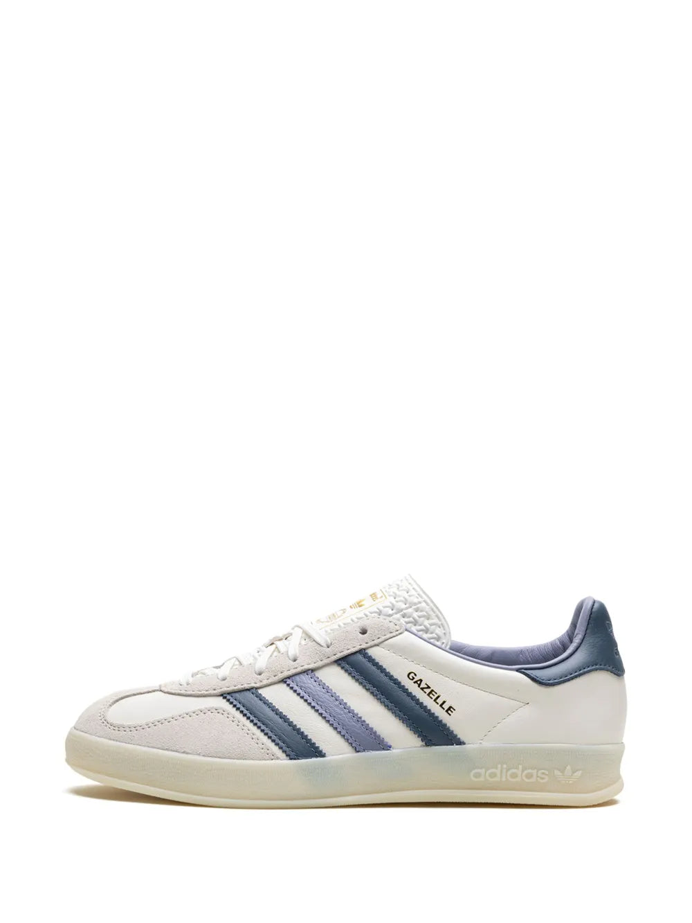 adidas Gazelle Leather Sneakers — White/Prussian Blue/Lavender Purple — Size US M 6 - US W 7.5 — Detail View