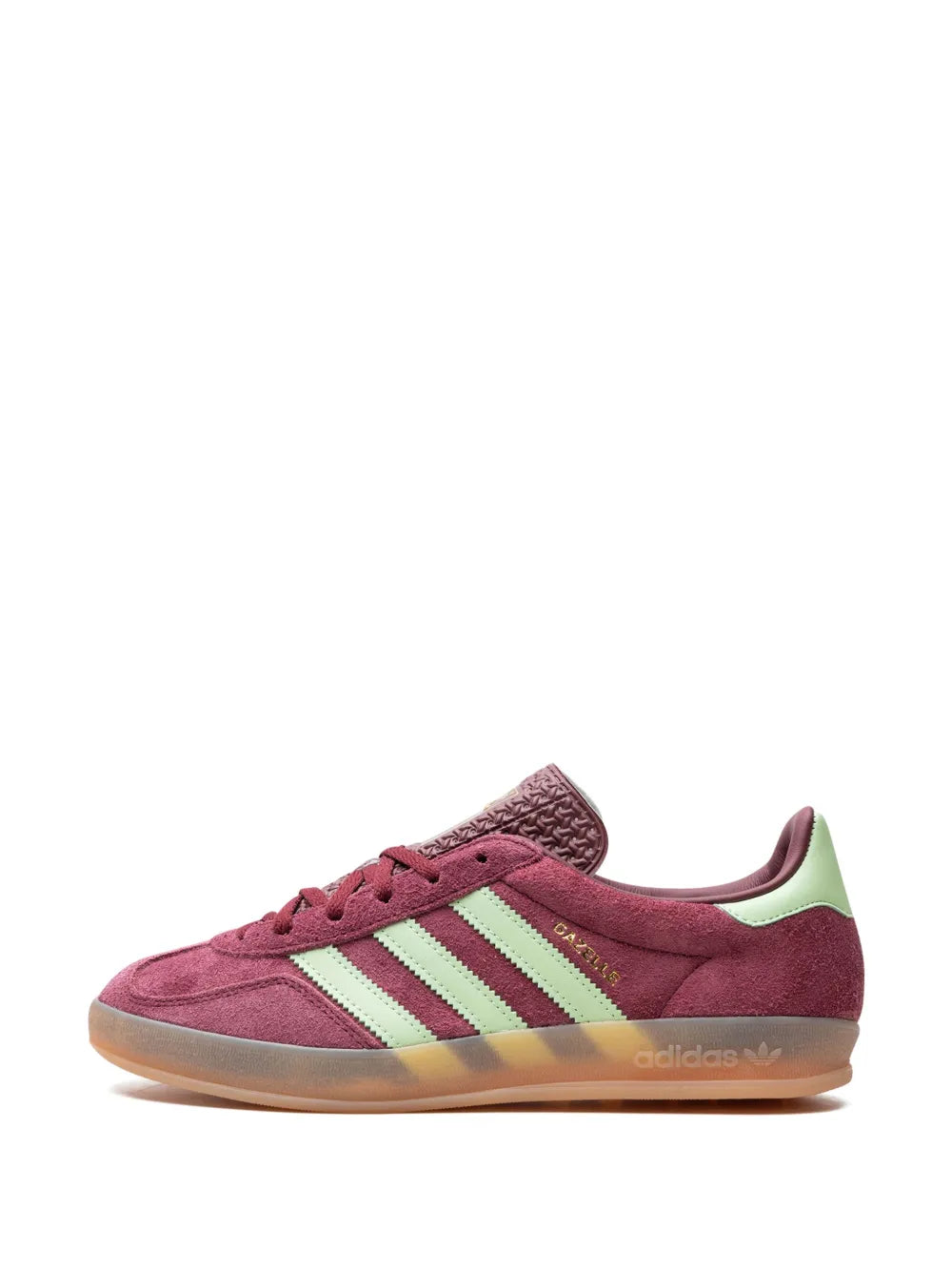 adidas Gazelle Indoor Shadow Red/Semi Spark Green Sneakers — Burgundy/Mint Green — Size US M 6.5 - US W 8 — Detail View