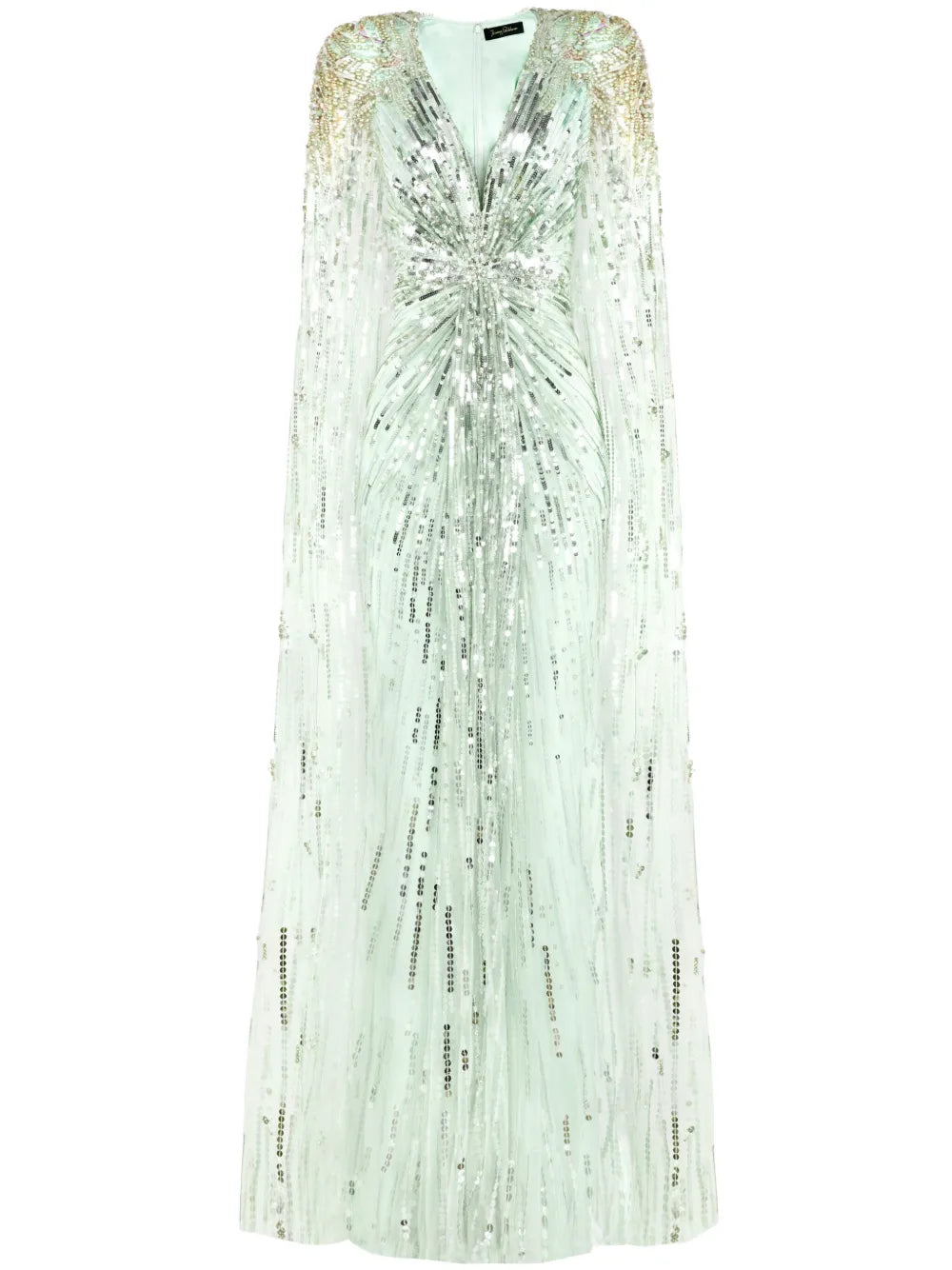 Jenny Packham Gold Rush Sequin Embellished Gown — Green/ Gold — Size XS — Front View
