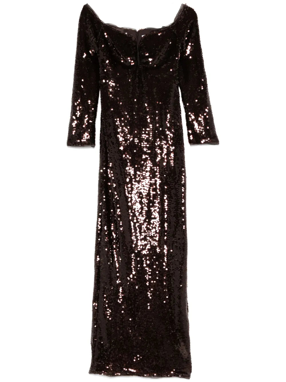 Self Portrait Sequin Off Shoulder Maxi Dress — Brown — Size S — Front View