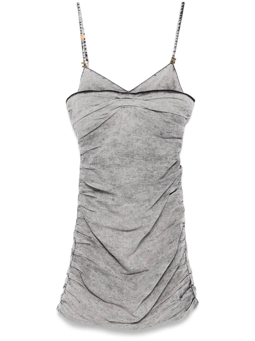 Elisabetta Franchi Shoulder Straps Denim Mini Dress — Grey — Size XS — Front View