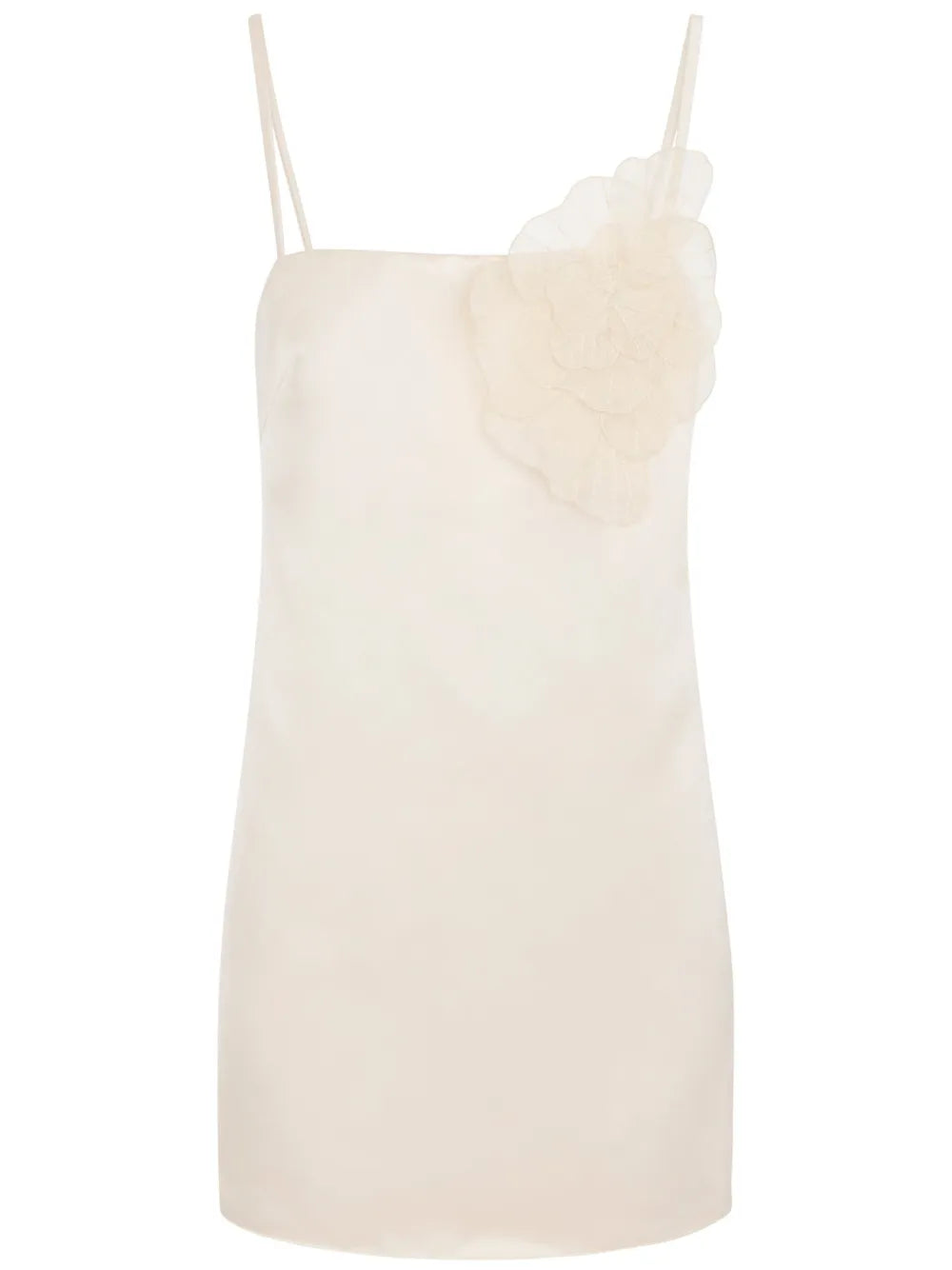 Elisabetta Franchi Flower Applique Satin Dress — White — Size XS — Front View