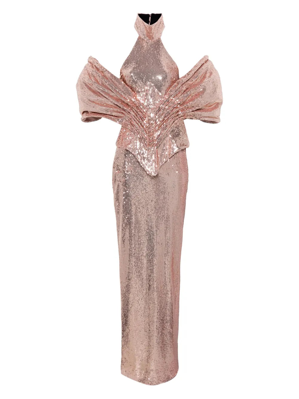 Mitiliane Couture Detachable Corset Sequined Maxi Dress — Red/ Gold — Size XS — Front View