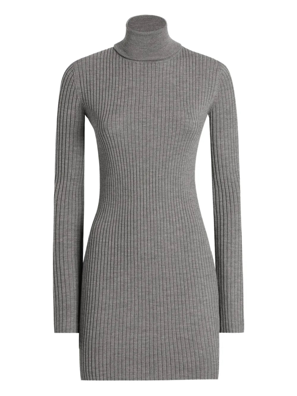 Dolce Gabbana Ribbed Turtleneck Mini Dress — Grey — Size XS — Front View