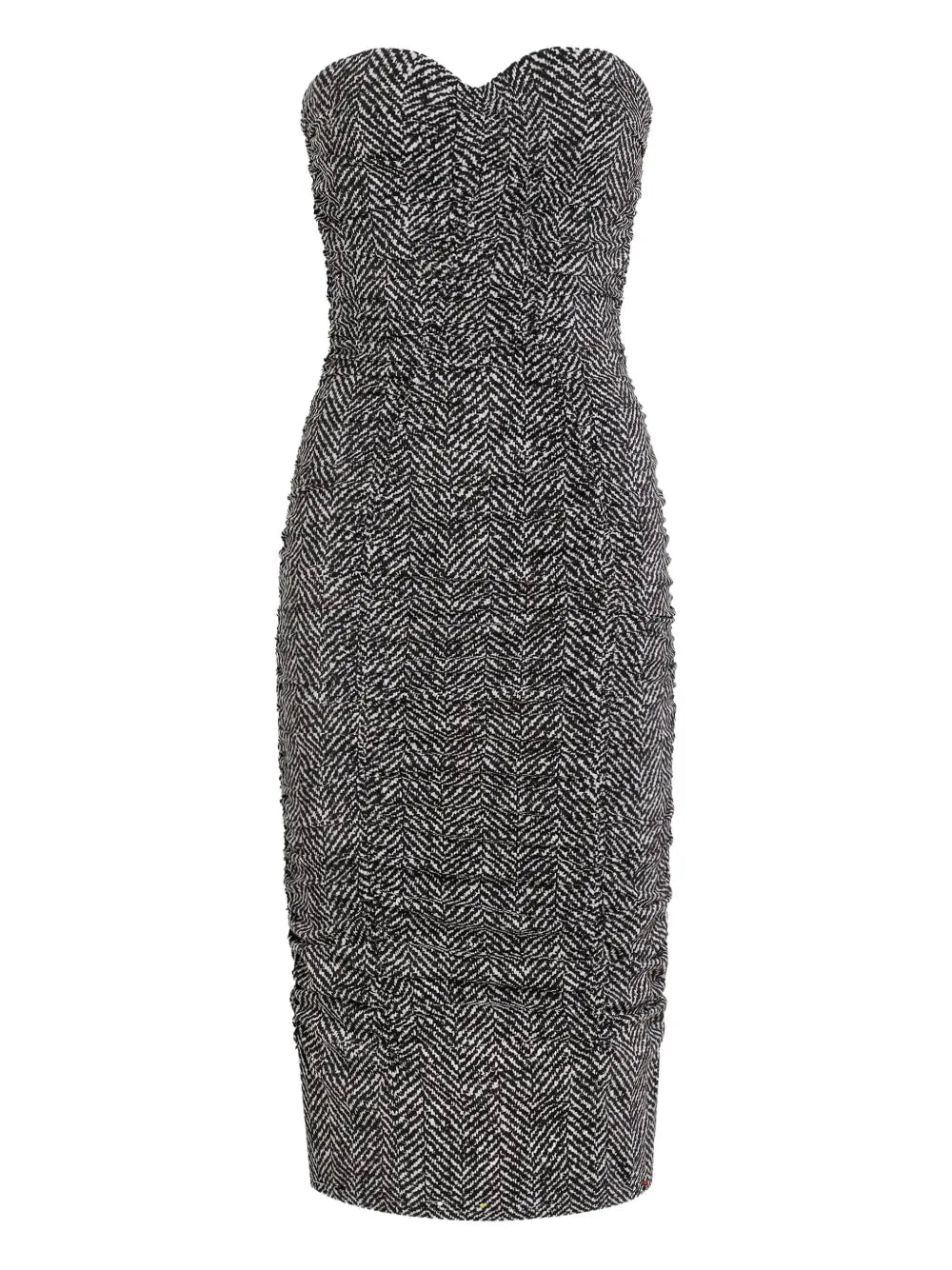 Dolce Gabbana Chevron Strapless Midi Dress — Black/ Red — Size XS — Front View