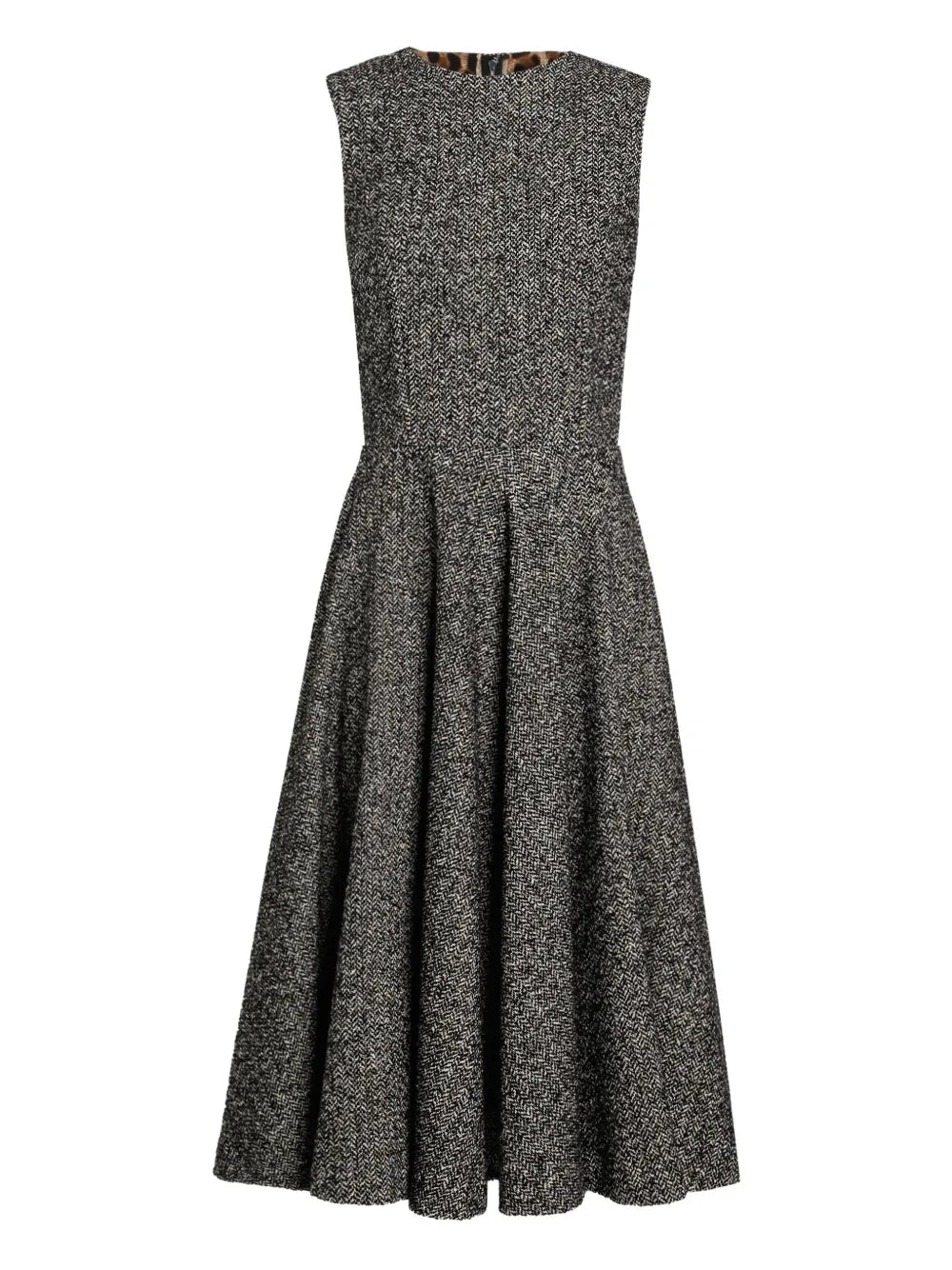 Dolce Gabbana Pleat Detail Midi Dress — Black — Size XS — Front View