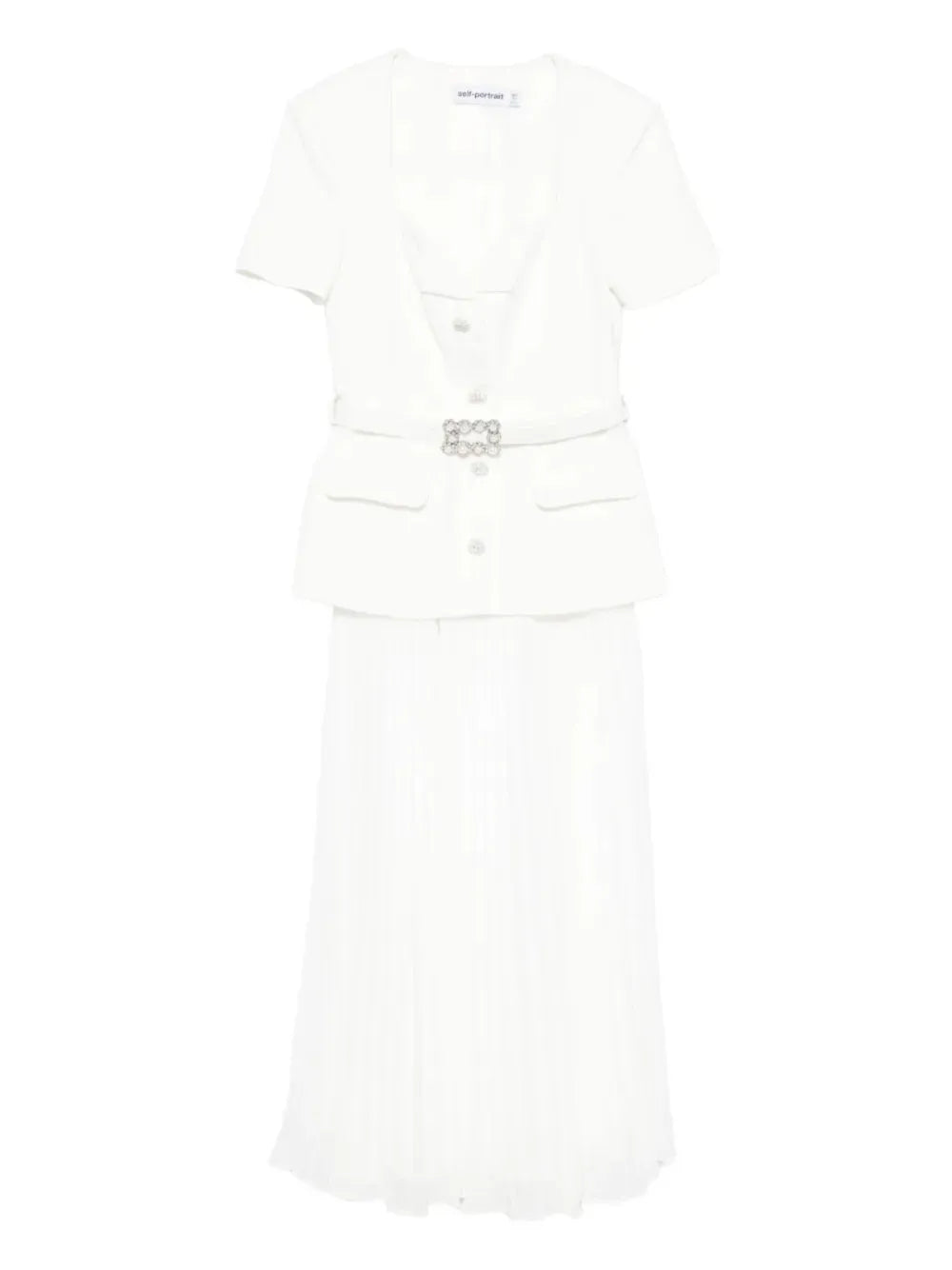 Self Portrait V Neck Midi Dress — White — Size XS — Front View