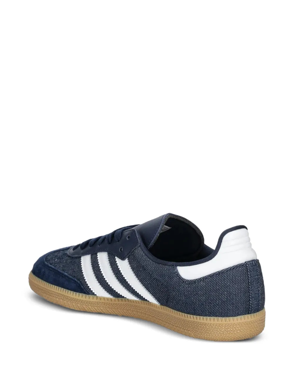 adidas Samba Three-Stripe Sneakers — Navy Blue — Size US M 9 - US W 10.5 — Detail View