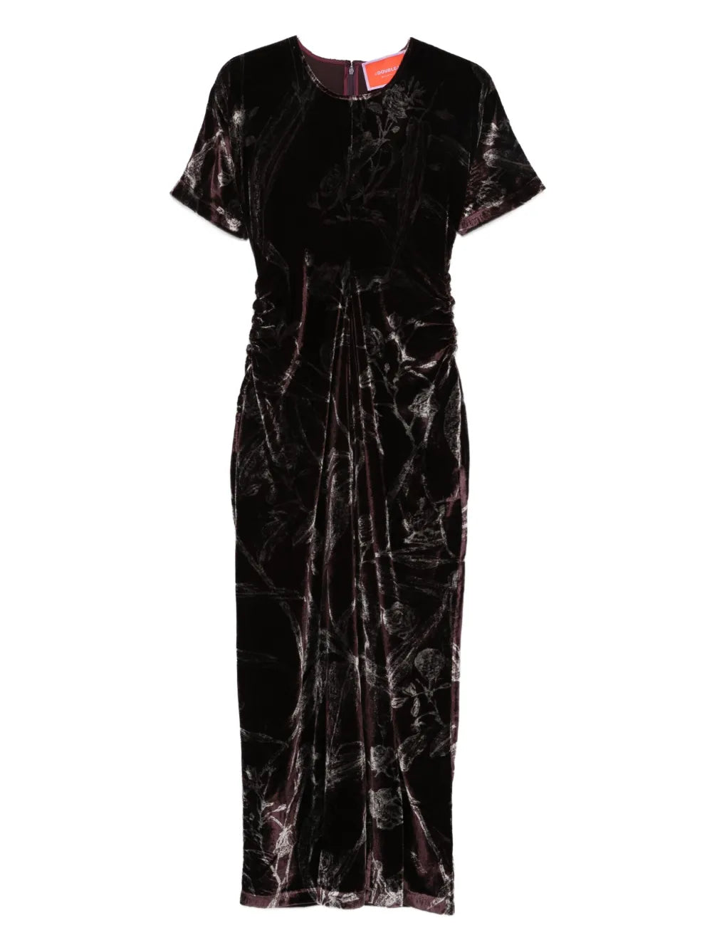 La Doublej Velvet Floral Print Dress — Red — Size XS — Front View