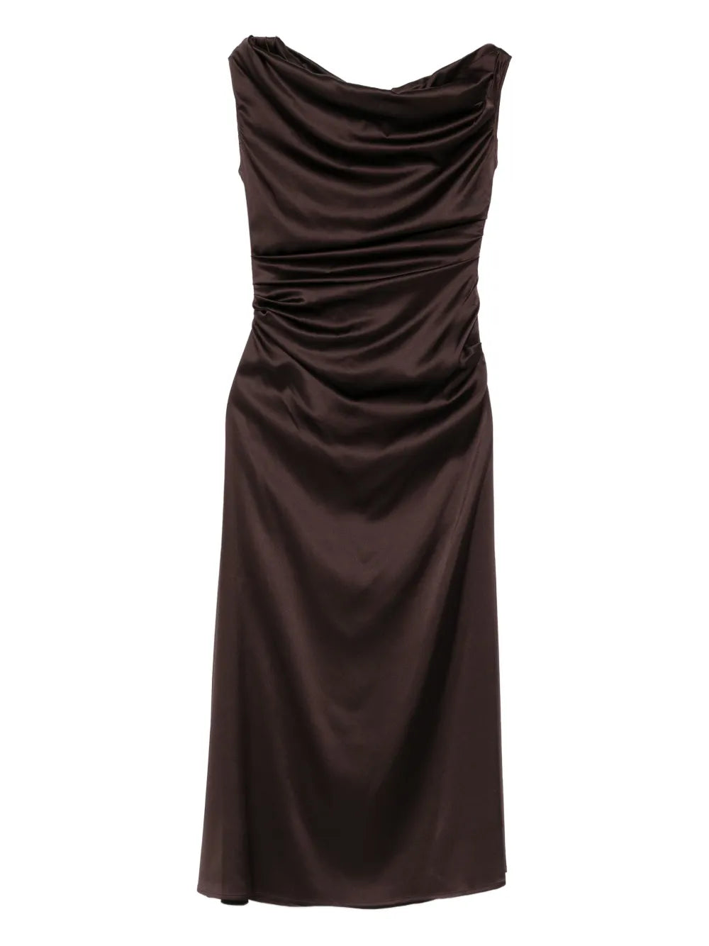 Staud Cowl Neck Draped Dress — Dark Brown/ Brown — Size XS — Front View