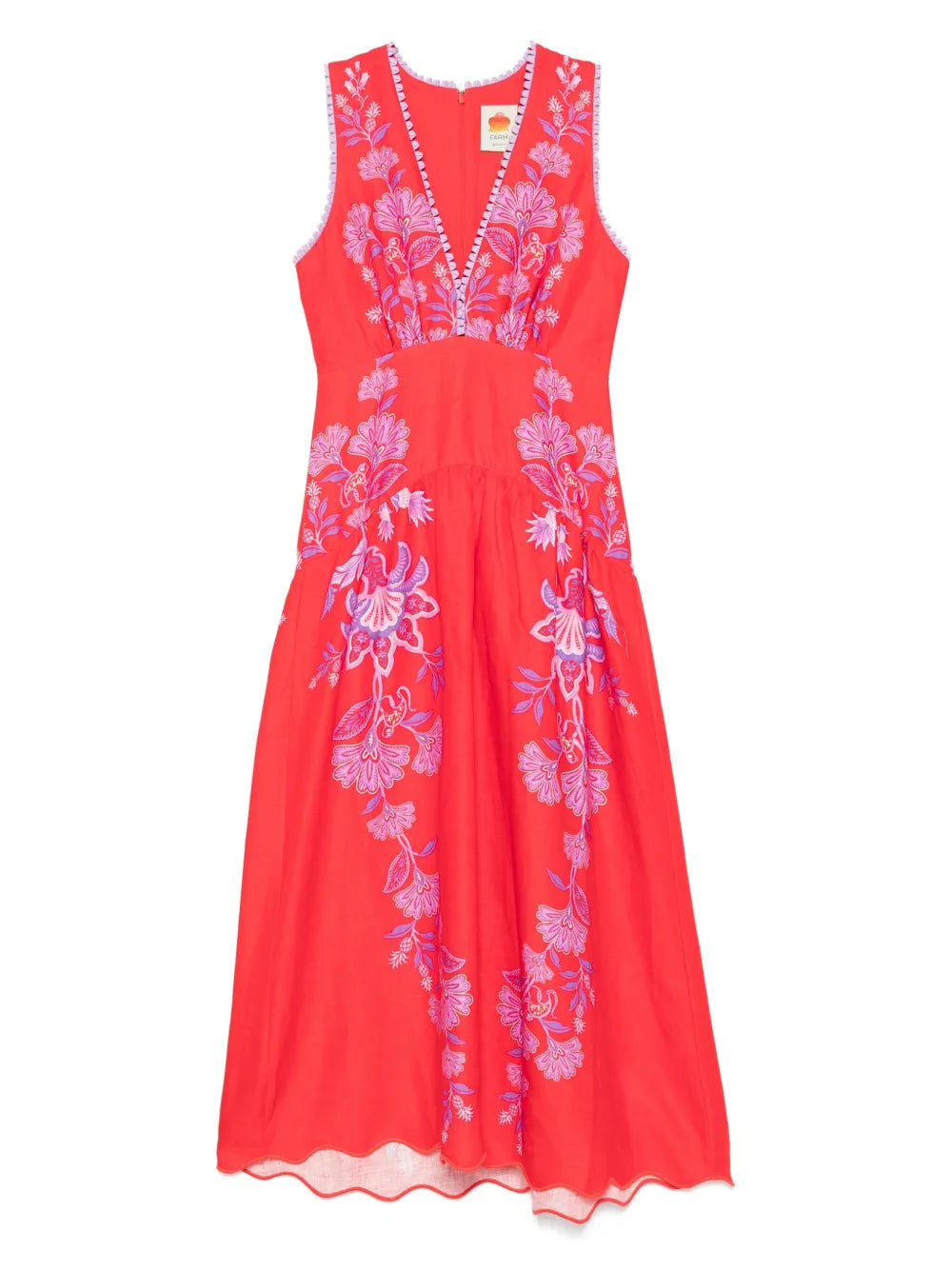 Farm Rio Porcelain Garden Midi Dress — Red — Size XS — Front View