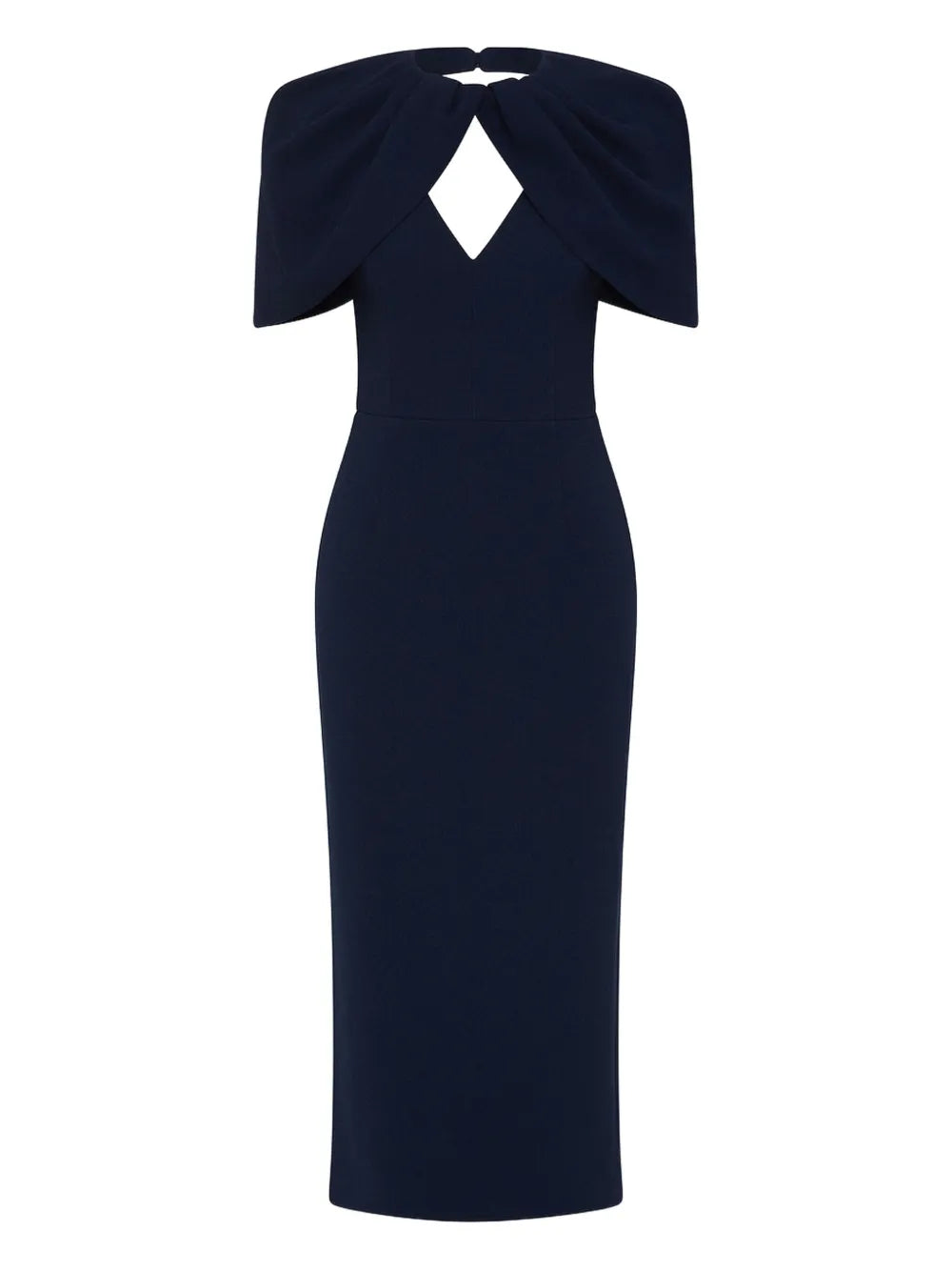 Rebecca Vallance Petal Sleeve Draped Midi Dress — Blue/ Navy — Size XS — Front View