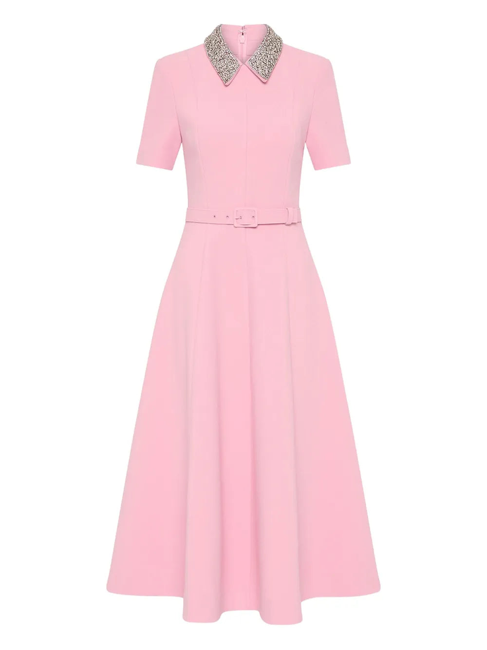 Rebecca Vallance Embellished Collar Belted Dress — Pink — Size XS — Front View