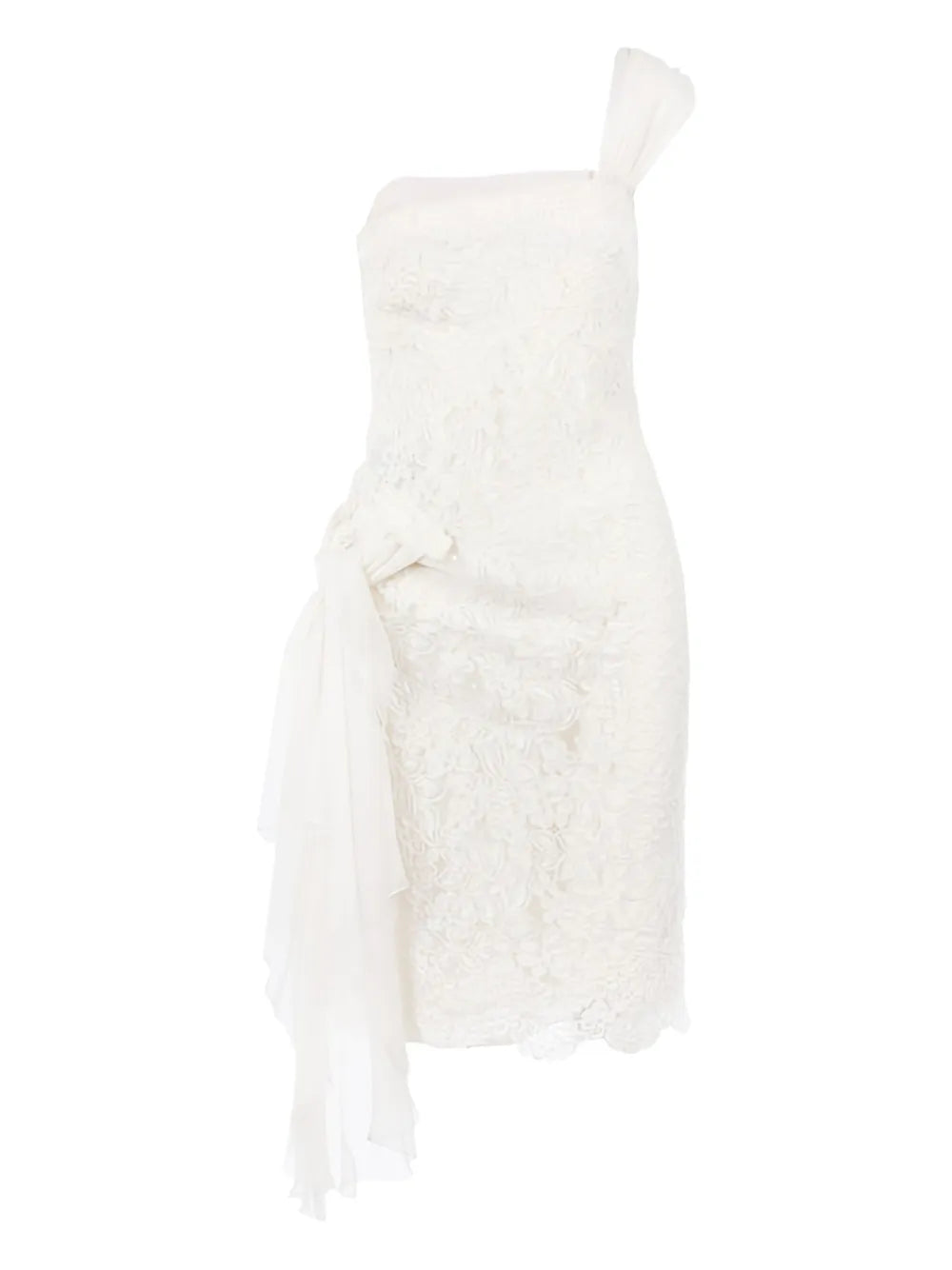 Valentino Garavani Floral Lace One Shoulder Midi Dress — White — Size XS — Front View