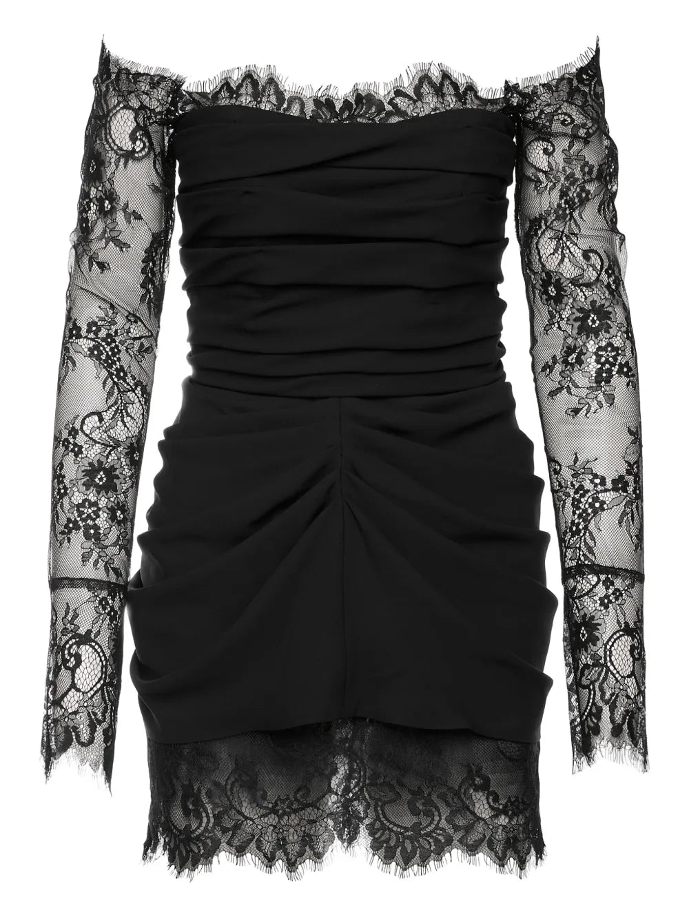 Ana Radu Lace Trimmed Draped Mini Dress — Black — Size XS — Front View