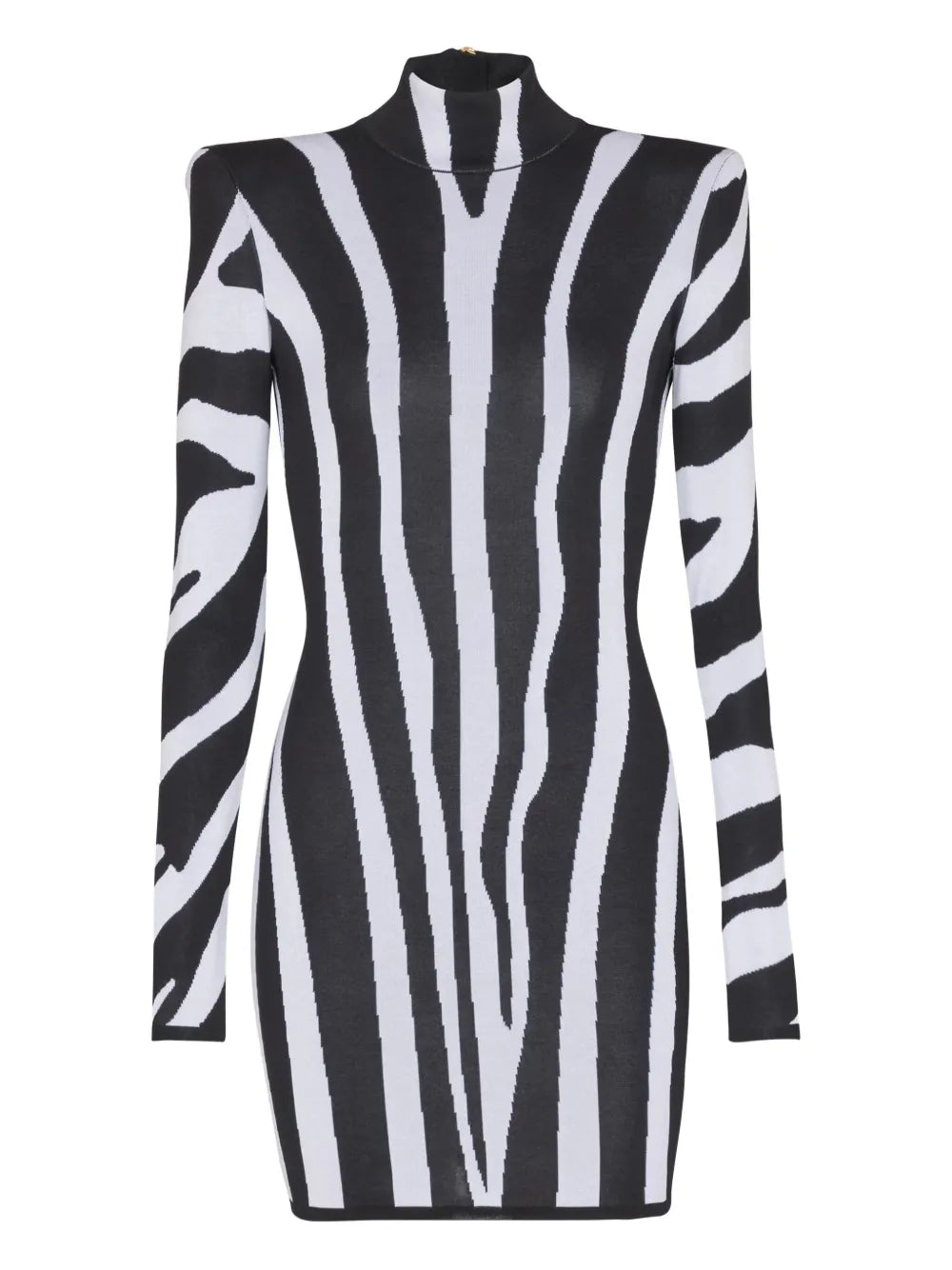Balmain Zebra Intarsia High Neck Mini Dress — Black/ White — Size XS — Front View