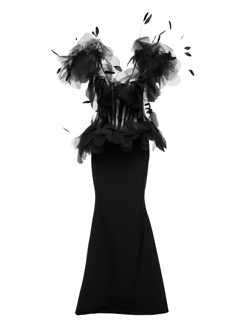 Ana Radu Feather Embellished Corset Maxi Dress — Black — Size S — Front View
