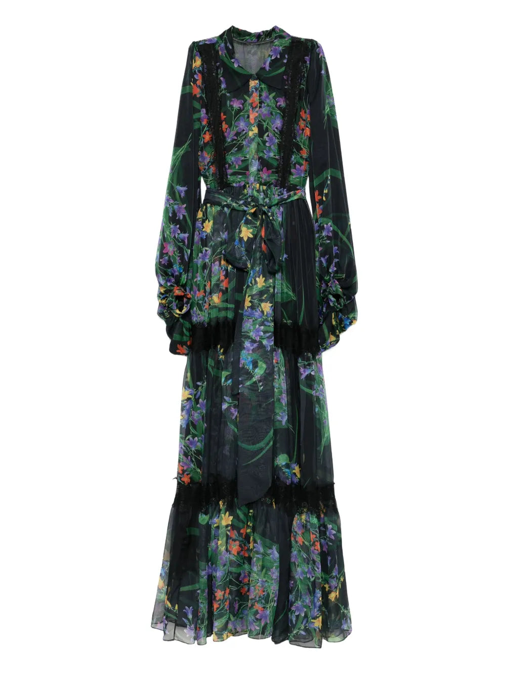 Miau By Clara Rotescu Floral Print Maxi Dress — Black — Size XS — Front View
