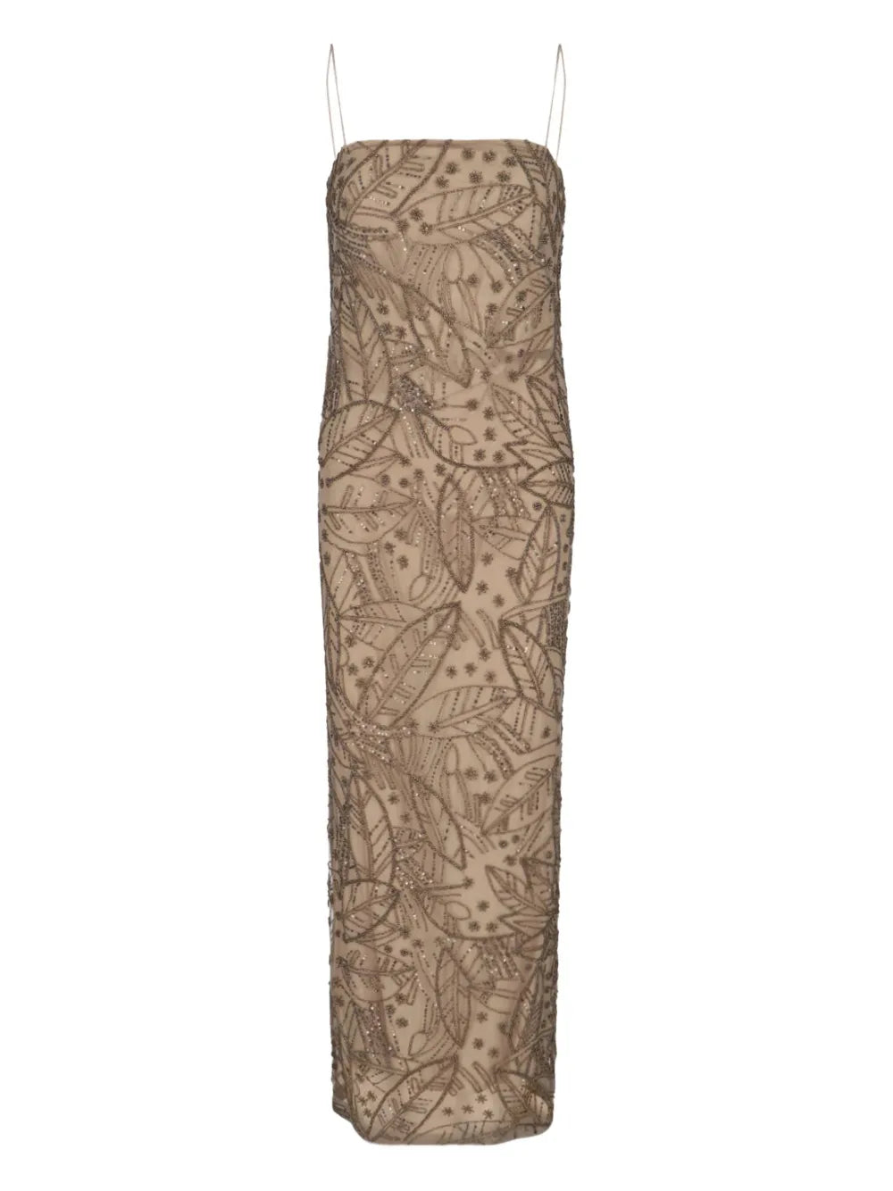 Lauren Ralph Lauren Leaf Pattern Beaded Dress — Beige — Size S — Front View