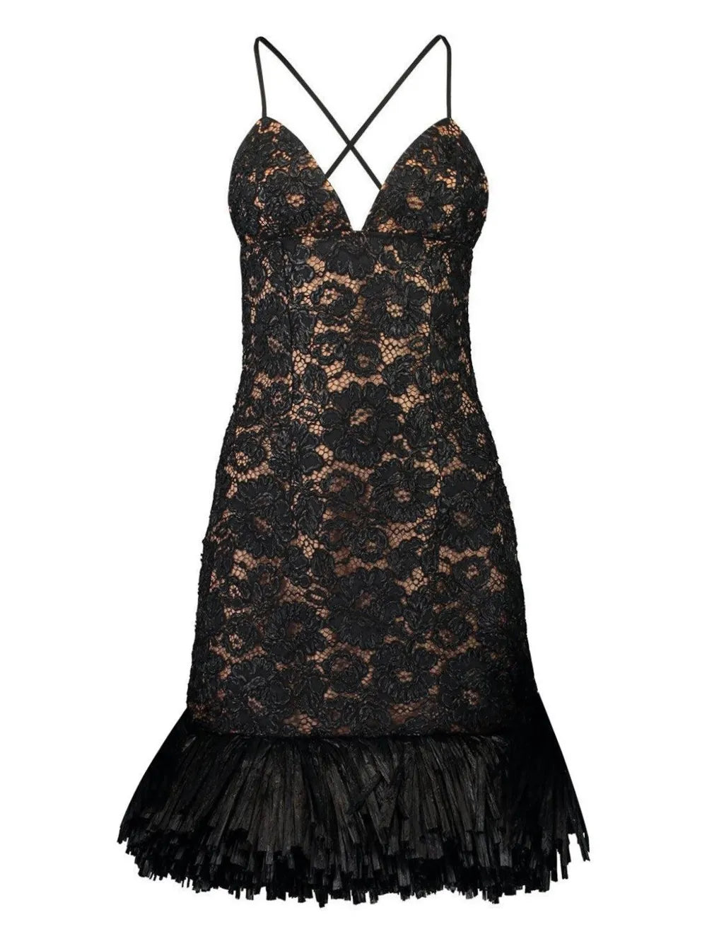 Michael Kors Collection Floral Embroidered Mini Dress — Black/ Red — Size XS — Front View