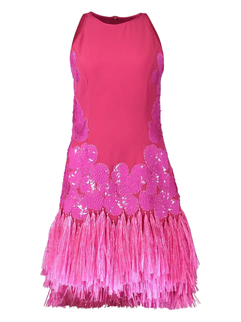 Naeem Khan Sequin Embellished Fringed Mini Dress — Pink — Size S — Front View