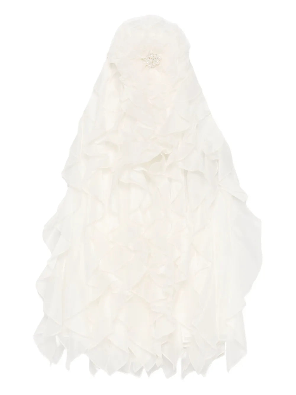 Retrofete Arina Ruffled Flower Mini Dress — Off White/ White — Size XS — Front View