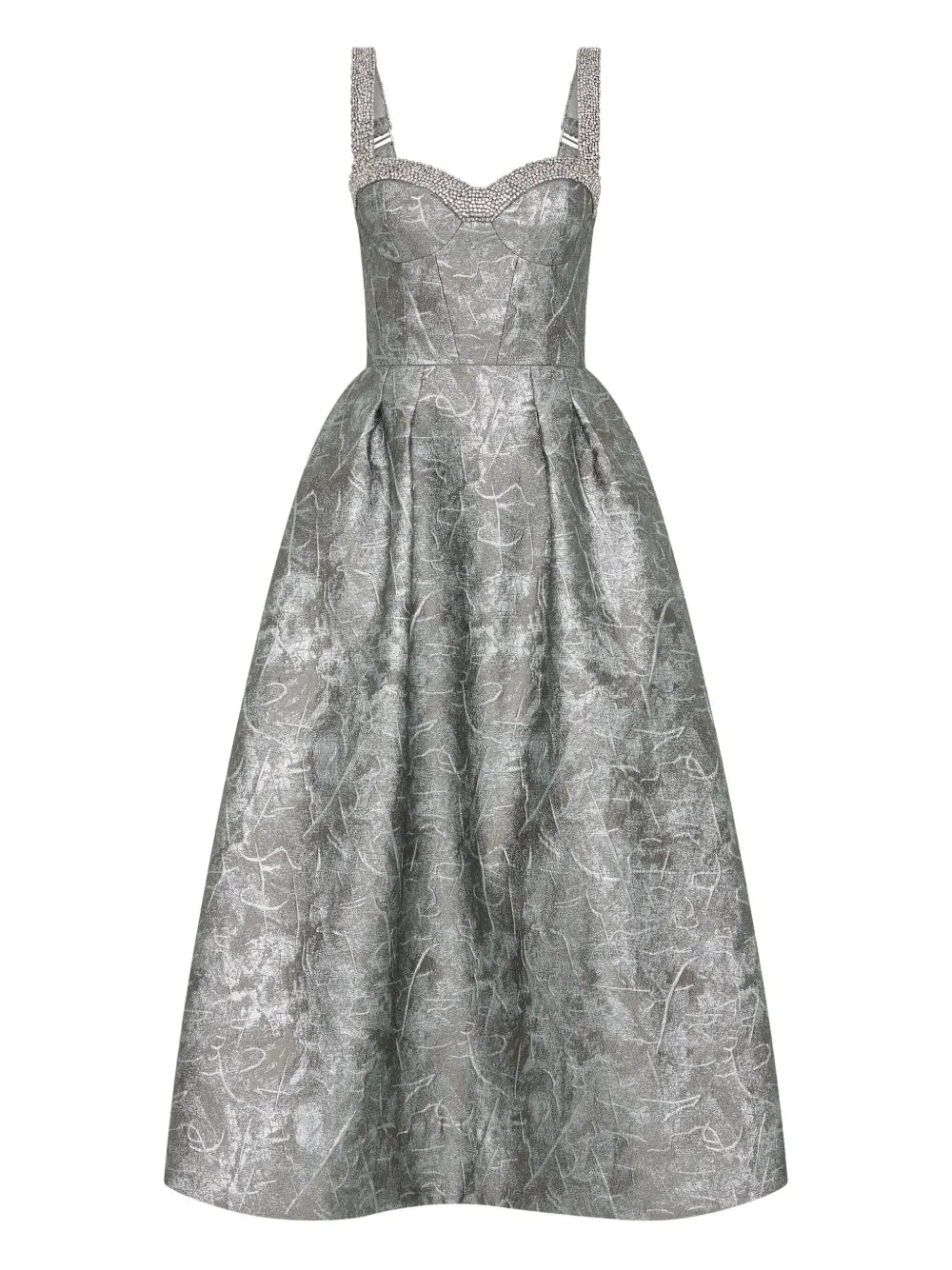 Rebecca Vallance Embellished Sterling Midi Dress — Silver — Size XS — Front View