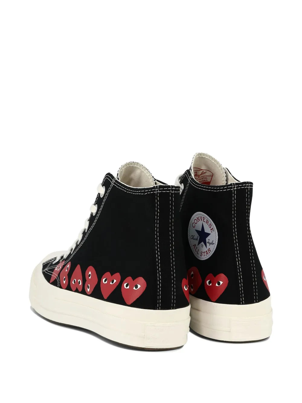 Comme Des Gar ns Play x Converse Heart-Print High-Top Trainers — Black — Size US M 3.5 - US W 5 — Back View