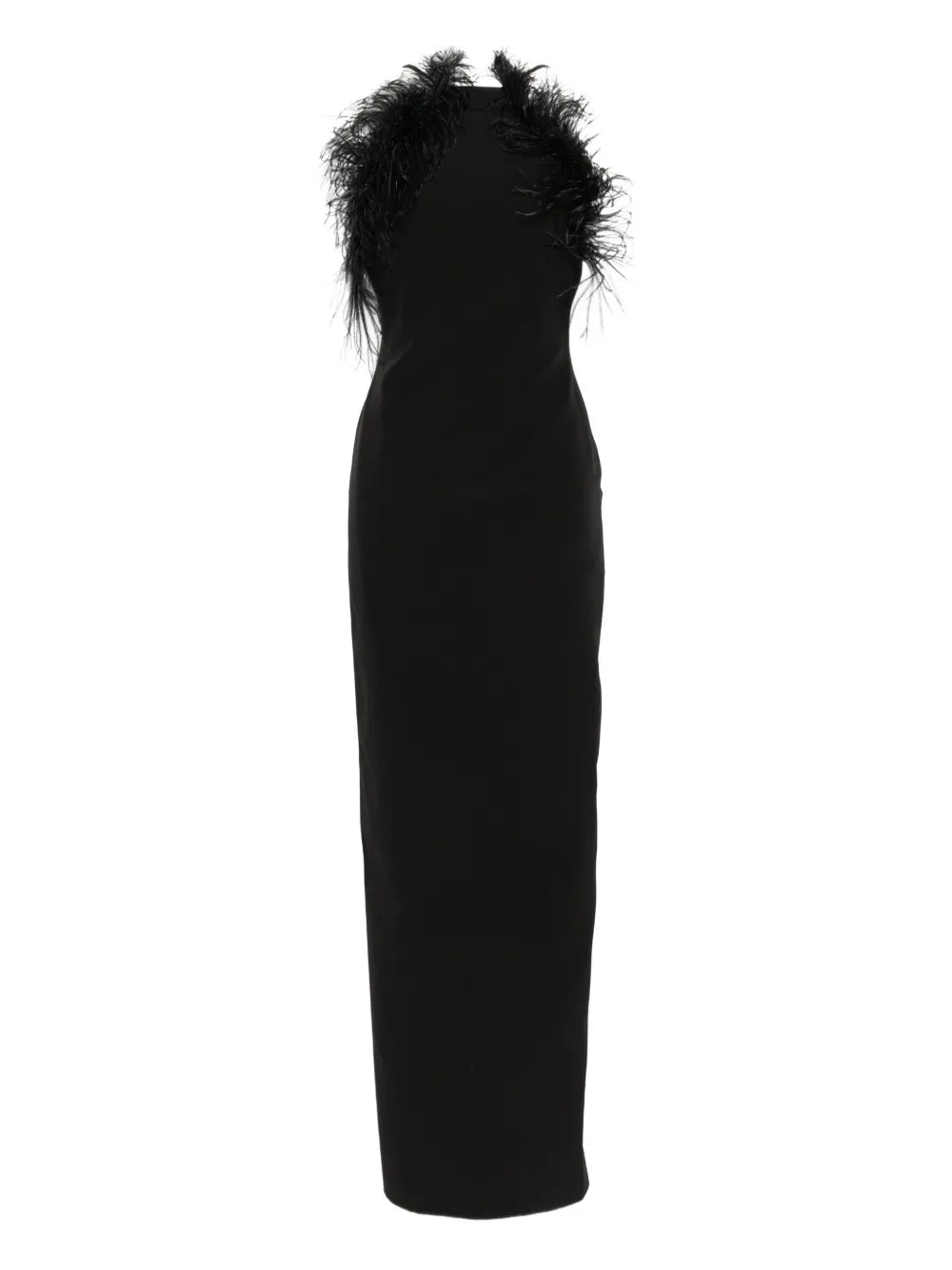 The Attico Feather Trim Maxi Dress — Black — Size S — Front View