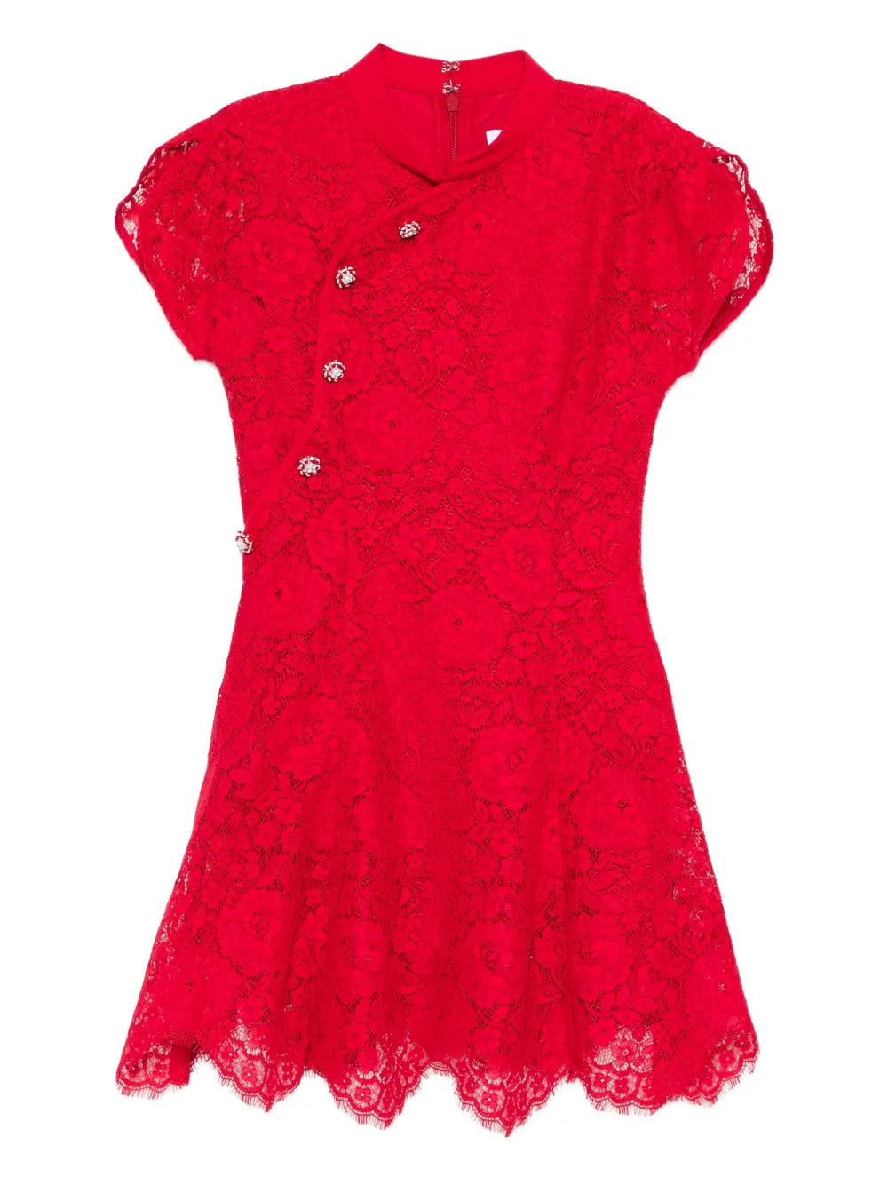 Self Portrait Fine Lace Mini Dress — Red — Size XS — Front View
