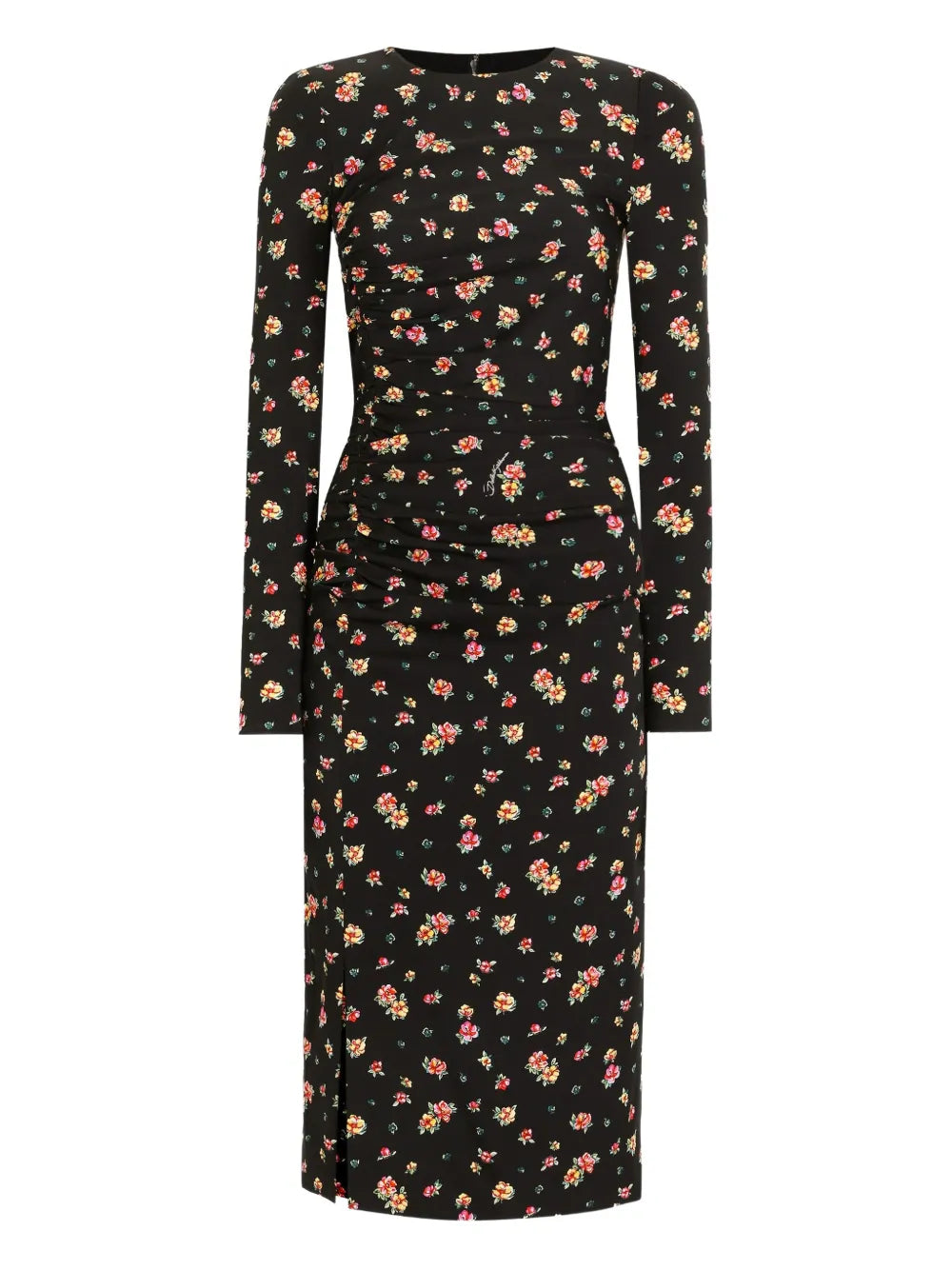 Dolce Gabbana Floral Long Sleeve Midi Dress — Black — Size XS — Side View