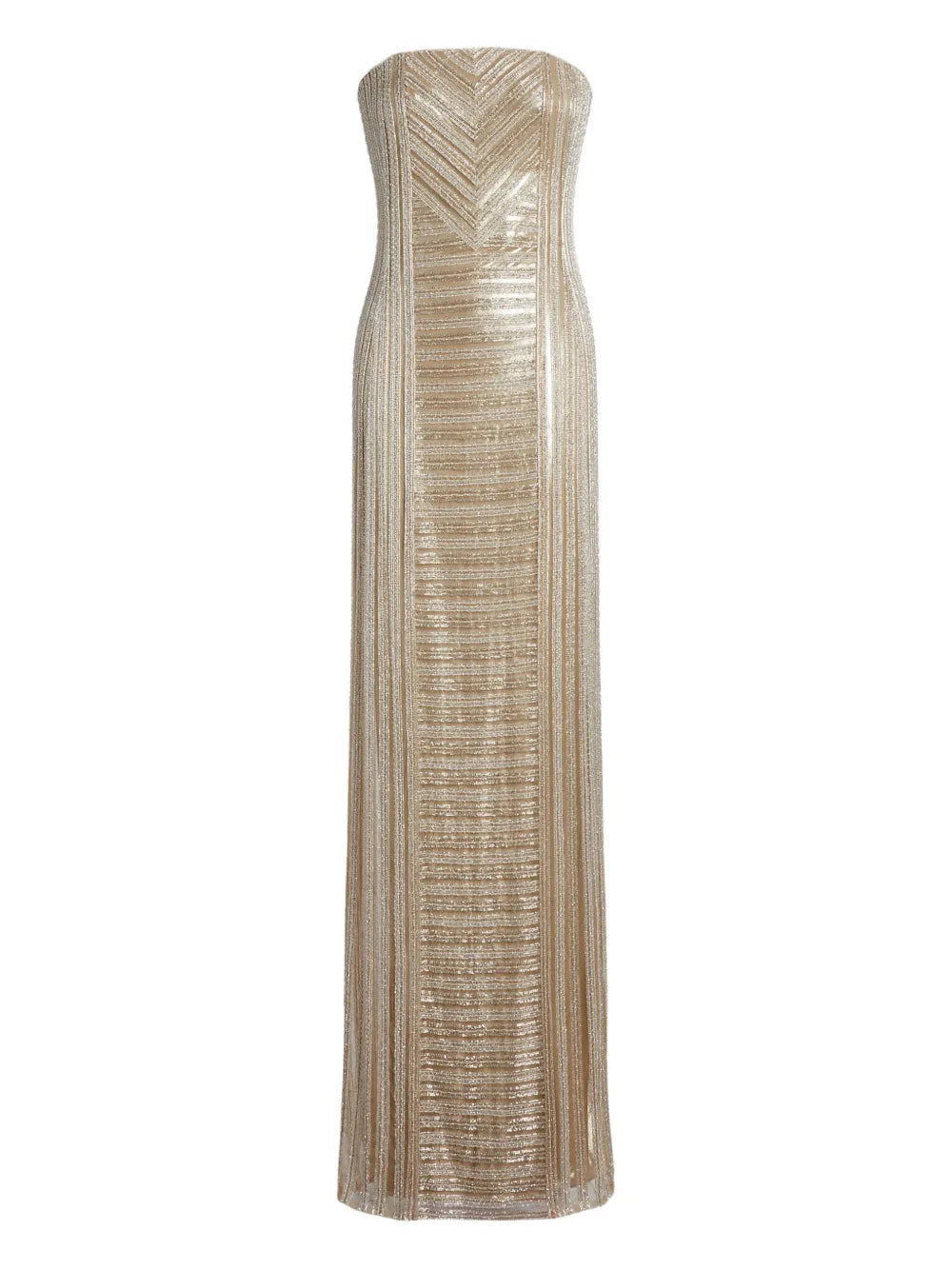Ralph Lauren Collection Strapless Chevron Pattern Maxi Dress — Beige — Size XS — Front View