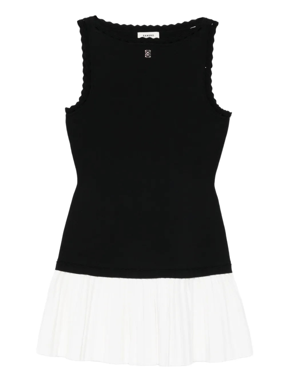 Sandro Ruffled Pleated Midi Dress — Black/ White — Size XS — Front View