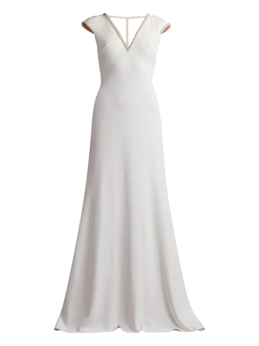 Tadashi Shoji Marcellina Beaded V Neck Maxi Dress — Ivory — Size XS — Front View