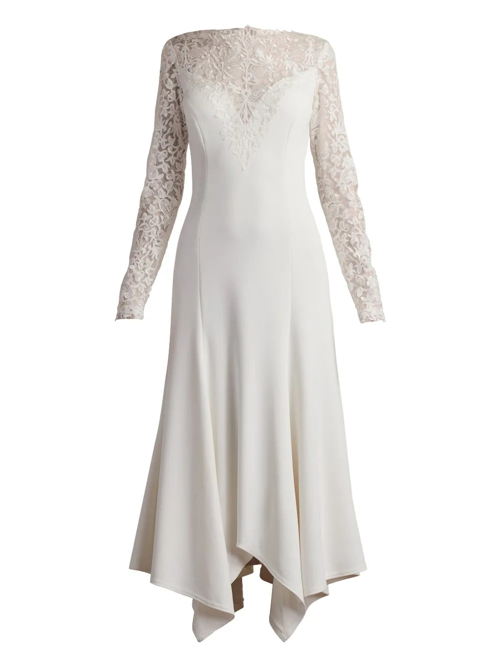 Tadashi Shoji Marzia Illusion Lace Long Sleeve Dress — Ivory — Size M — Front View