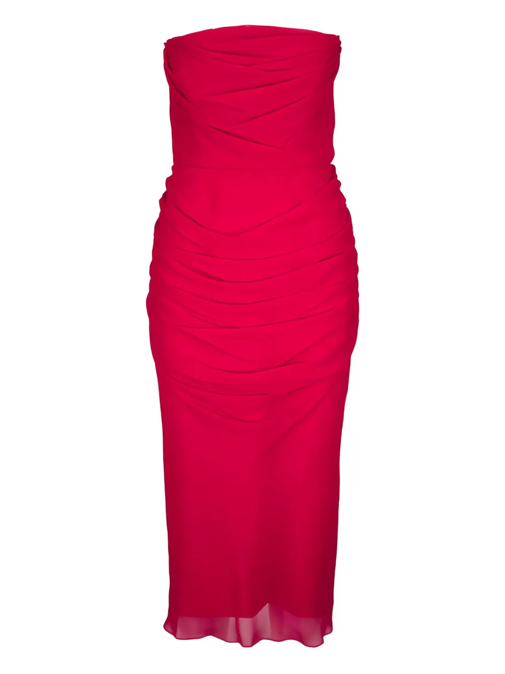 Carolina Herrera Strapless Draped Midi Dress — Red — Size XXS — Front View