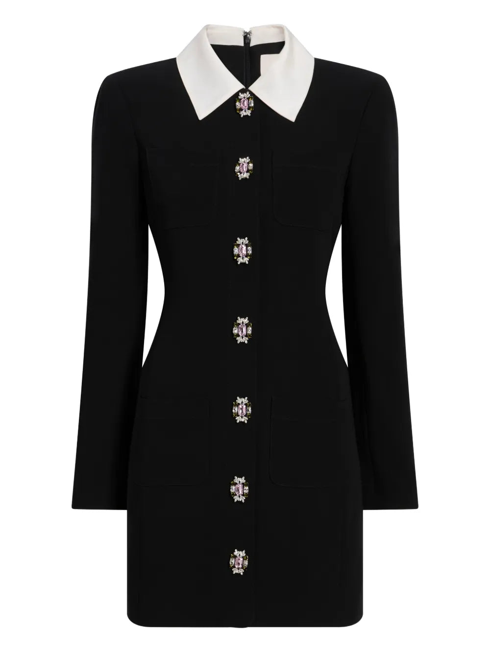 Cinq A Sept Sheryl Collared Embellished Dress — Black/ Red — Size XS — Front View
