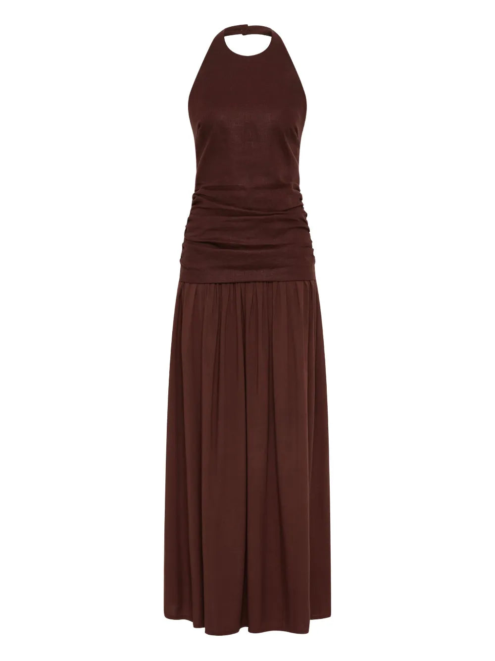 Faithfull The Brand Tali Ruched Maxi Dress — Brown — Size XS — Front View
