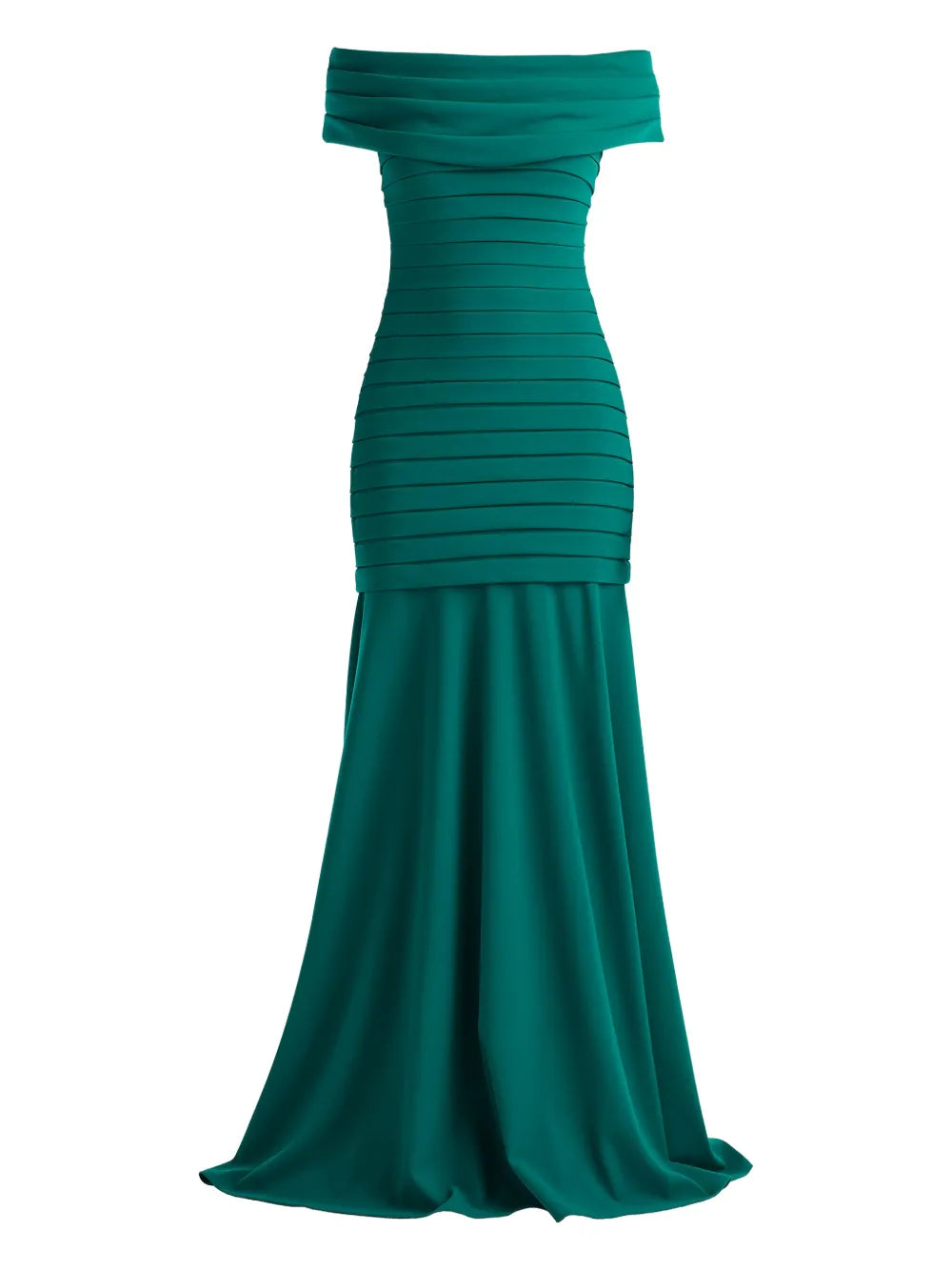 Tadashi Shoji Off Shoulder Pleated Maxi Dress — Green — Size XS — Front View