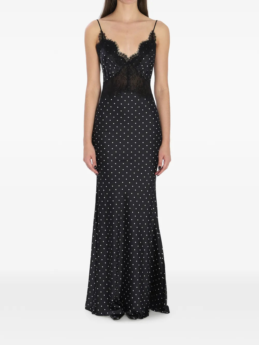 Self Portrait Polka Dot Lace Maxi Dress — Black — Size S — Front View